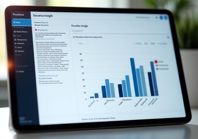 Close up of a tablet screen showing AI written text next to a bar chart