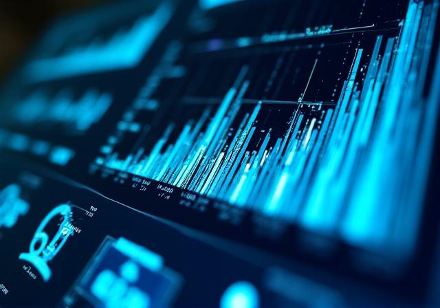 Futuristic AI dashboard interface with glowing charts