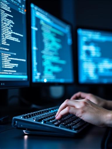 Close-up of AI developers working on model integration code